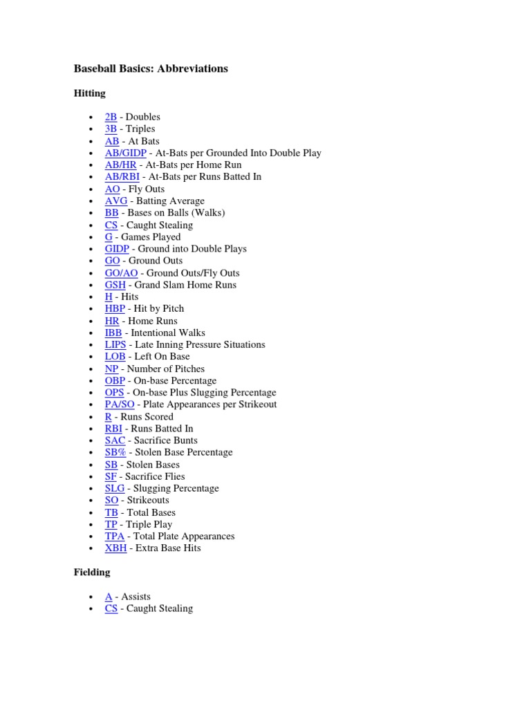 Baseball Positions Abbr: Your Guide to Common Player Abbreviations