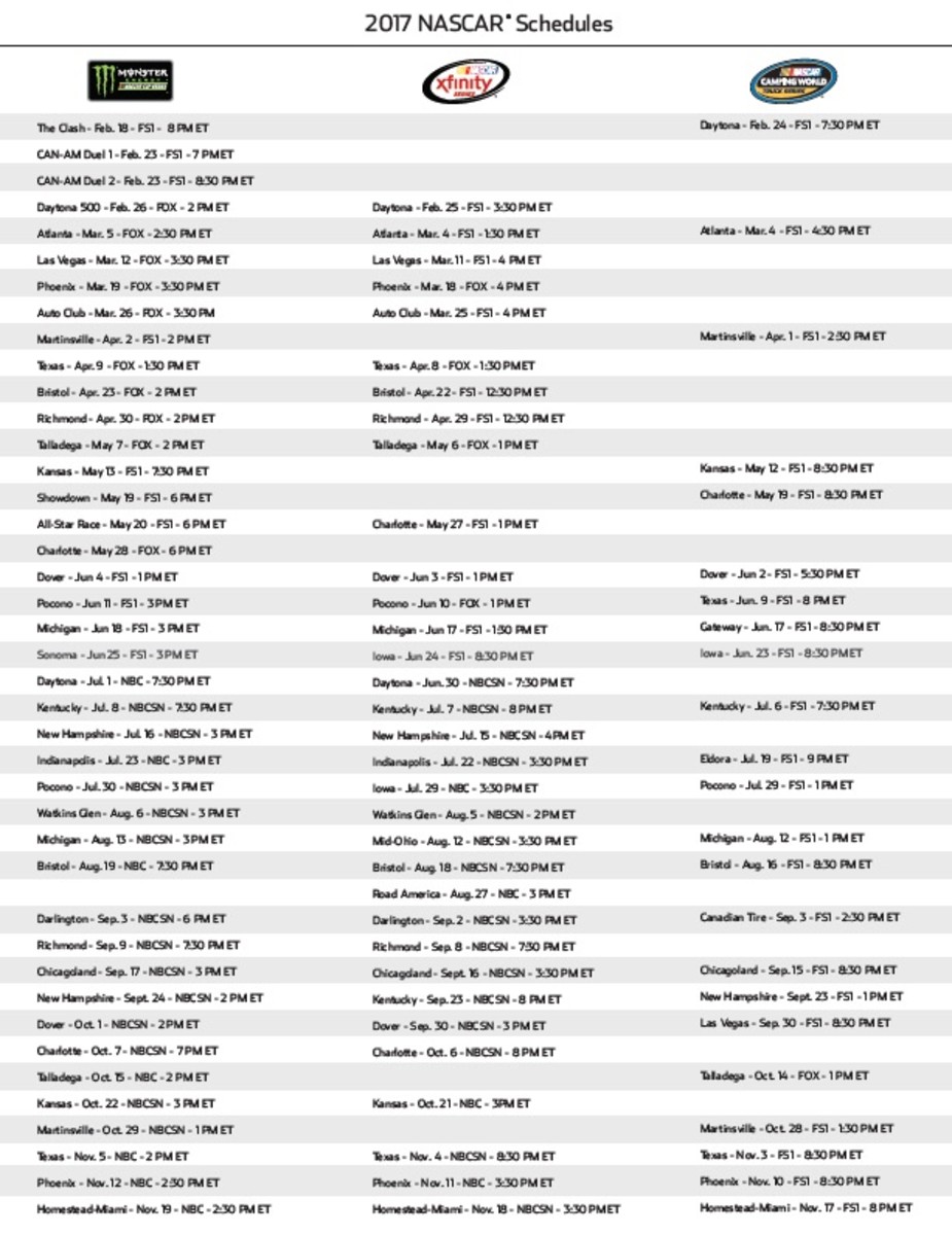 2017 nascar season schedule